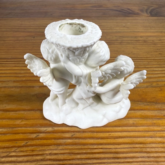 Vintage Cherub Trio Candle Holder | White Bisque Porcelain Angel Figurine - Picture 9 of 13